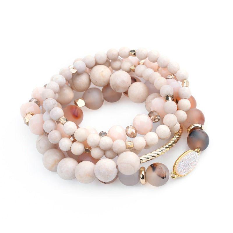 Bracelet Charm Jewelry Set 4 Pcs Natural Stone Gold Copper Beige Marble Drusy Bracelets - Touchy Style