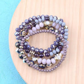 Bracelet Charm Jewelry Set 5 Pcs Trendy Multilayer Purple Gray Crystal Blue Enamel Bracelet - Touchy Style .