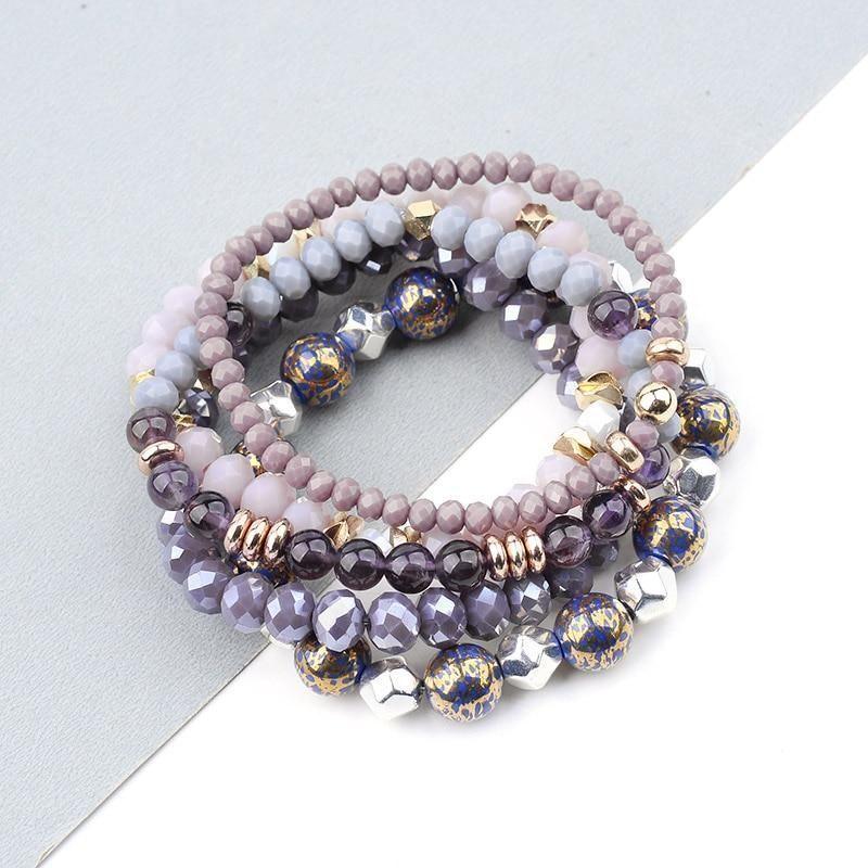 Bracelet Charm Jewelry Set 5 Pcs Trendy Multilayer Purple Gray Crystal Blue Enamel Bracelet - Touchy Style