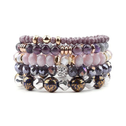 Bracelet Charm Jewelry Set 5 Pcs Trendy Multilayer Purple Gray Crystal Blue Enamel Bracelet - Touchy Style