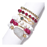 Bracelet Charm Jewelry Set Multi Layer Natural Stone Set Quartz Druzy Crystal Beads Bracelet - Touchy Style .