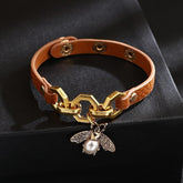 Bracelet Charm Jewelry Vivid Bee Pendant Bangles Punk Style Brown PU Leather 2021 Accessory - Touchy Style