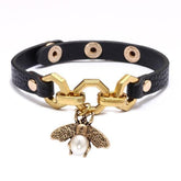 Bracelet Charm Jewelry Vivid Bee Pendant Bangles Punk Style Brown PU Leather 2021 Accessory - Touchy Style .