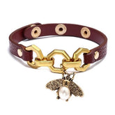 Bracelet Charm Jewelry Vivid Bee Pendant Bangles Punk Style Brown PU Leather 2021 Accessory - Touchy Style .