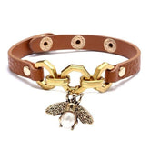 Bracelet Charm Jewelry Vivid Bee Pendant Bangles Punk Style Brown PU Leather 2021 Accessory - Touchy Style .