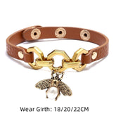 Bracelet Charm Jewelry Vivid Bee Pendant Bangles Punk Style Brown PU Leather 2021 Accessory - Touchy Style .