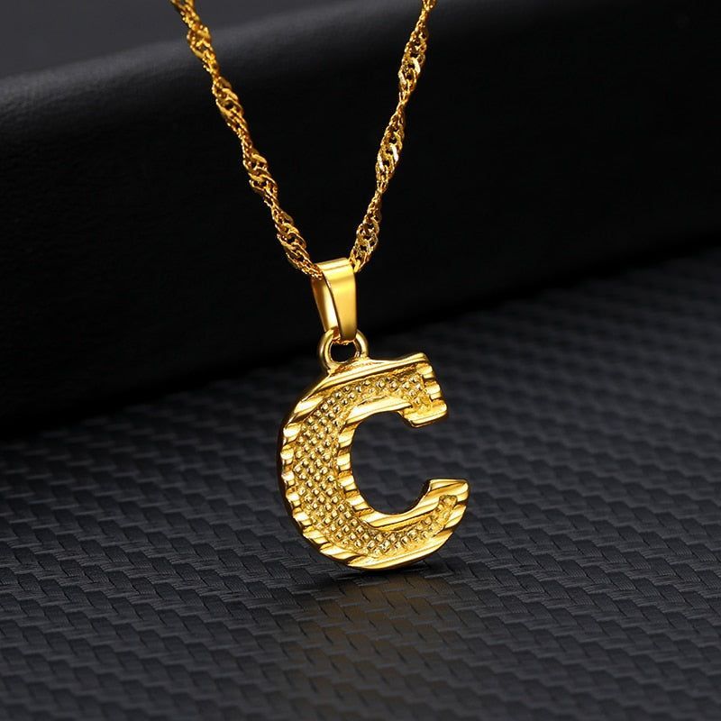 Capital Letter Necklaces Charm Jewelry NCJSOII24 Stainless Steel Golden Color - Touchy Style