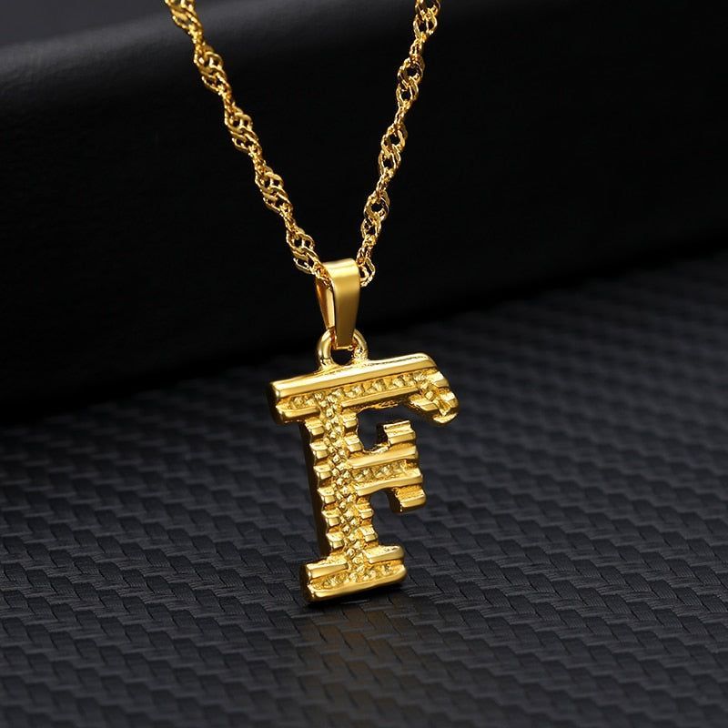 Capital Letter Necklaces Charm Jewelry NCJSOII24 Stainless Steel Golden Color - Touchy Style