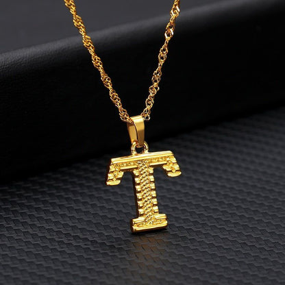 Capital Letter Necklaces Charm Jewelry NCJSOII24 Stainless Steel Golden Color - Touchy Style