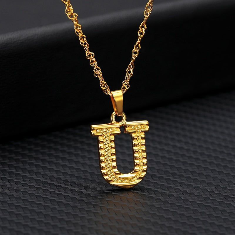 Capital Letter Necklaces Charm Jewelry NCJSOII24 Stainless Steel Golden Color - Touchy Style