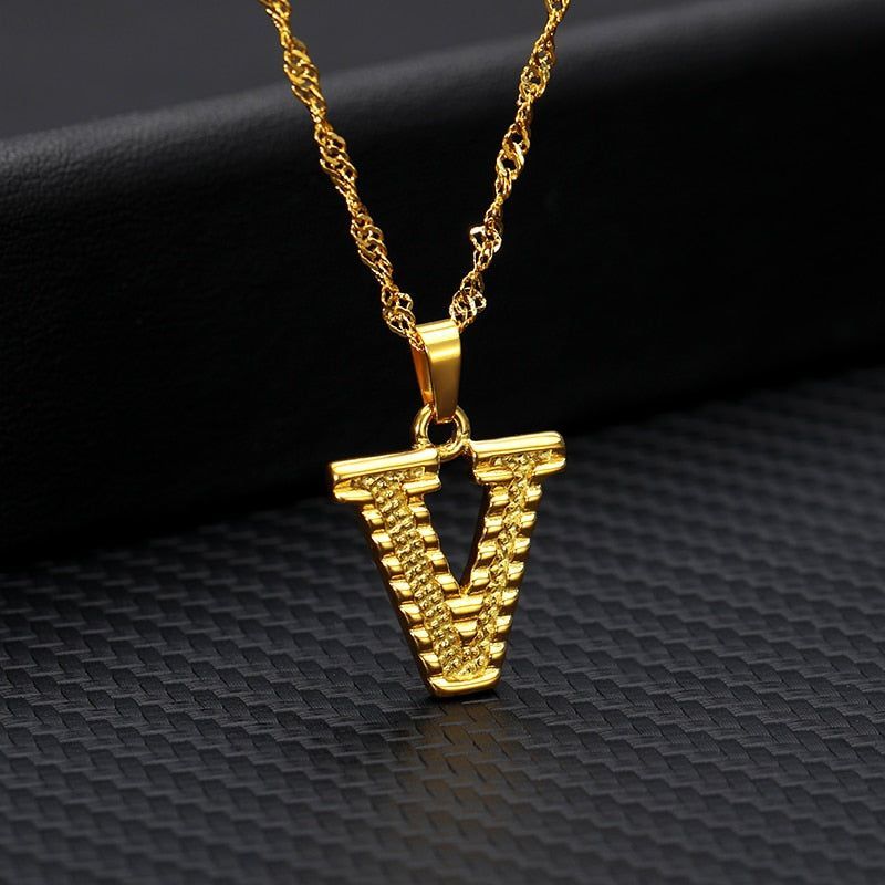 Capital Letter Necklaces Charm Jewelry NCJSOII24 Stainless Steel Golden Color - Touchy Style