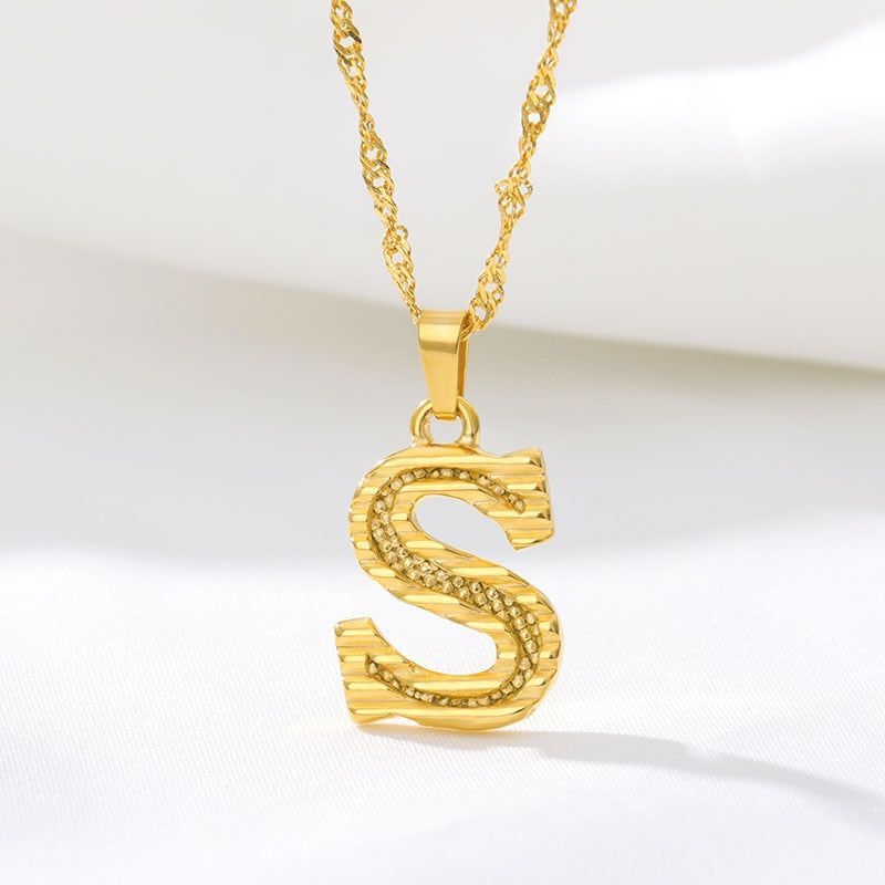 Capital Letter Necklaces Charm Jewelry NCJSOII24 Stainless Steel Golden Color - Touchy Style