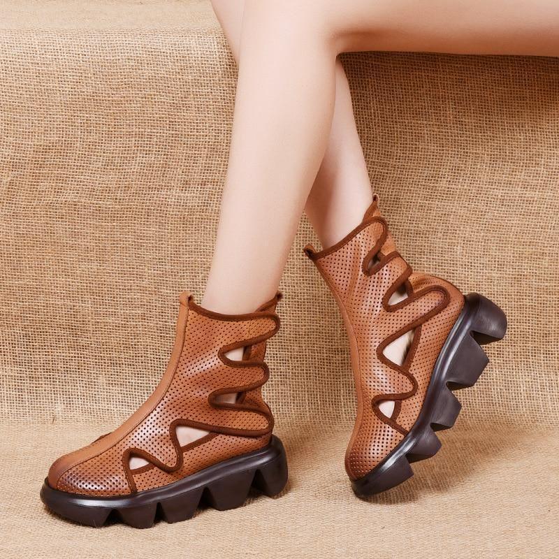 Casual Shoes For Women Ankle Boots Handmade Genuine Leather Hollow out Sandals Wedge Soft Bottom Boots - Touchy Style