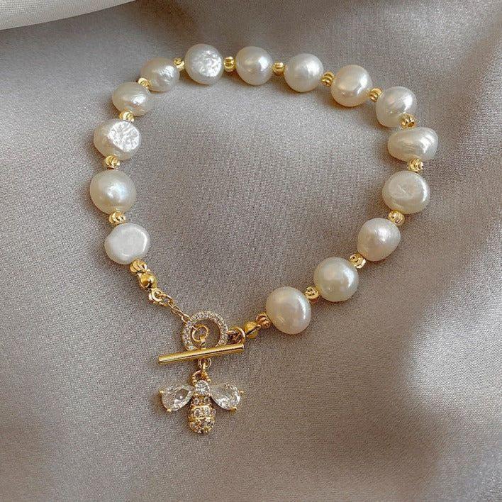 Classic Fashion Natural Pearl Bee Pendant Bracelet Charm Jewelry BCJY06 - Touchy Style