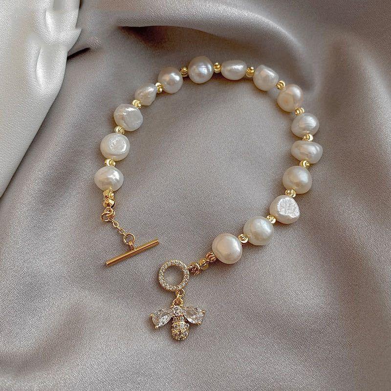 Classic Fashion Natural Pearl Bee Pendant Bracelet Charm Jewelry BCJY06 - Touchy Style