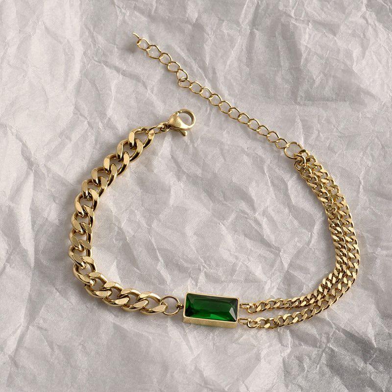 Classic Geometric Rectangle Green Crystal Stainless Steel Charm Jewelry Set CJSW45 - Touchy Style