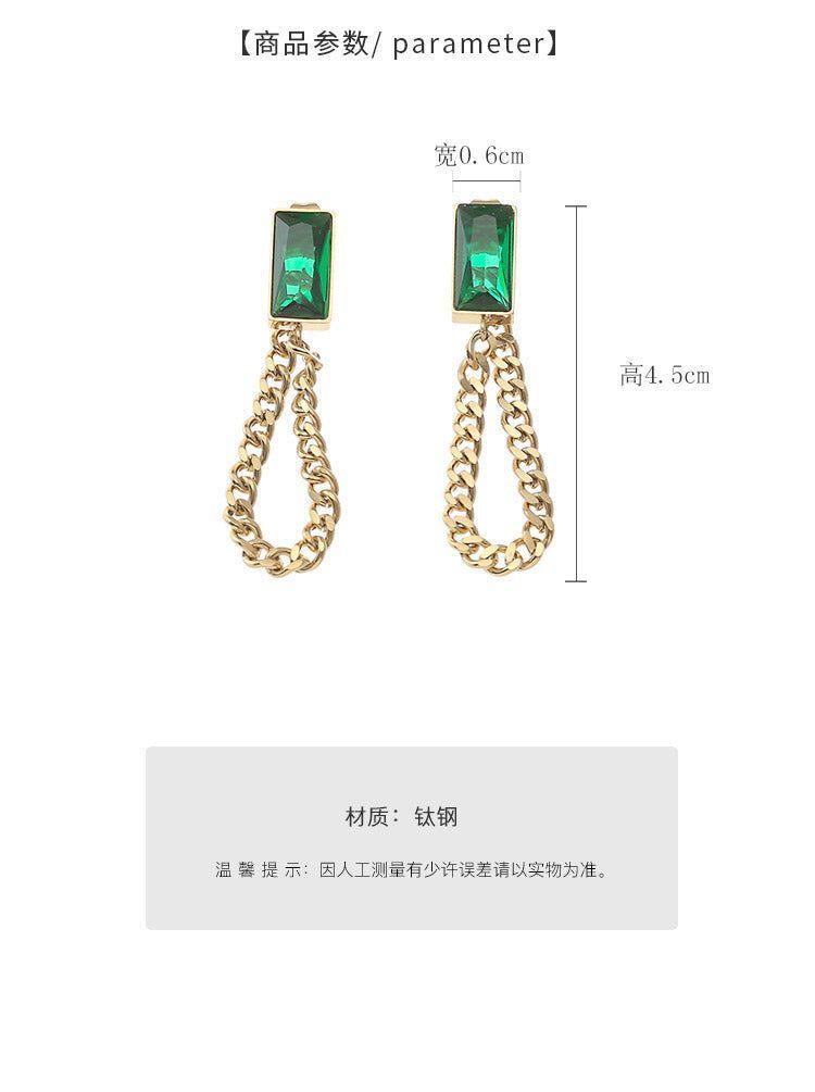 Classic Geometric Rectangle Green Crystal Stainless Steel Charm Jewelry Set CJSW45 - Touchy Style