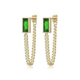 Classic Geometric Rectangle Green Crystal Stainless Steel Charm Jewelry Set CJSW45 - Touchy Style