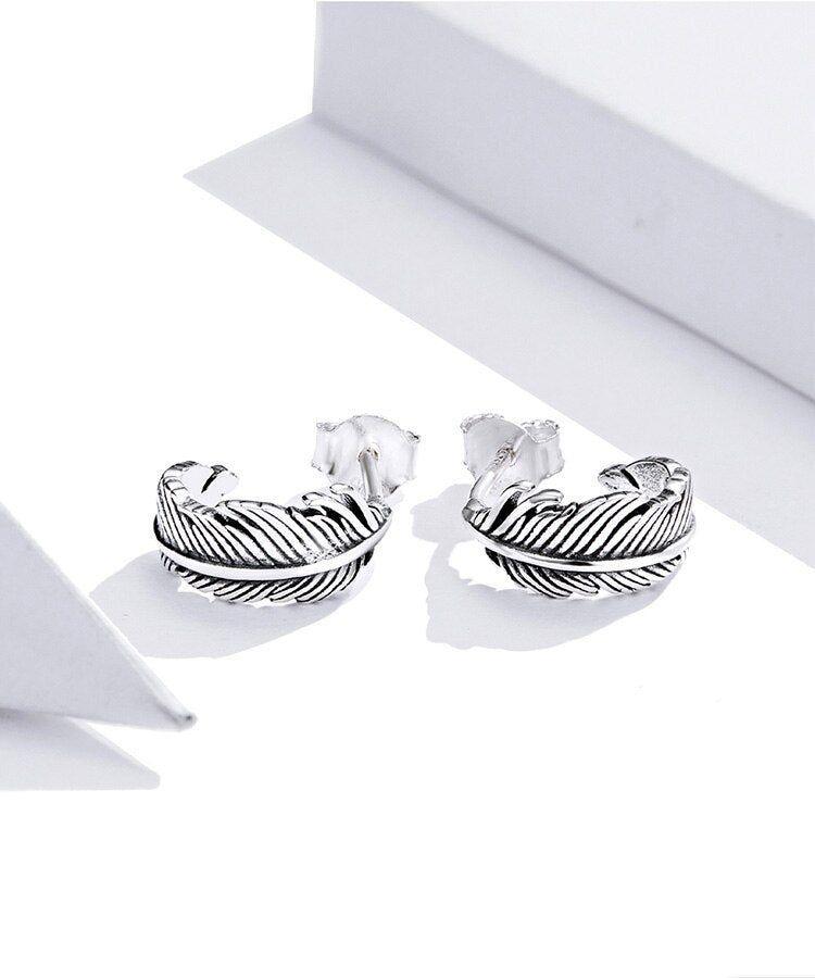 Classic Leaf 925 Sterling Silver Stud Earrings Charm Jewelry WOS1211 - Touchy Style