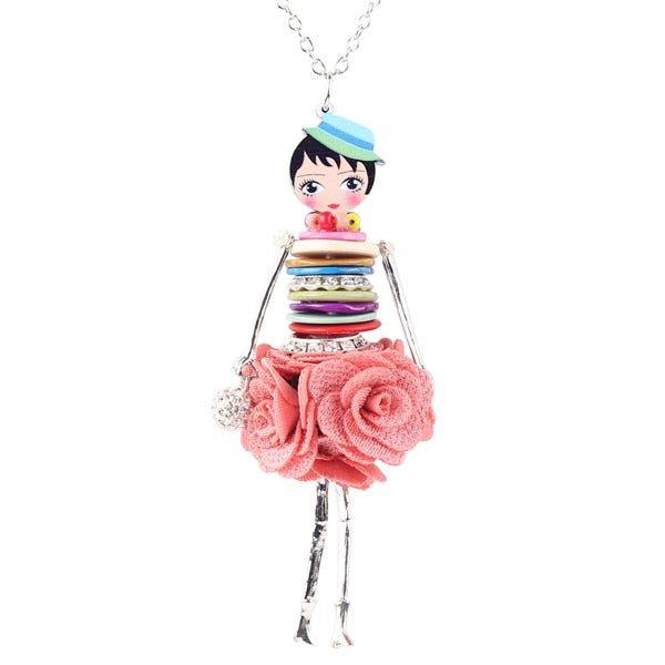 Colorful Crystal Handmade French Doll Necklace Charm Jewelry BOS0325 - Touchy Style