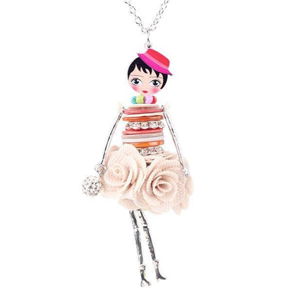 Colorful Crystal Handmade French Doll Necklace Charm Jewelry BOS0325 - Touchy Style