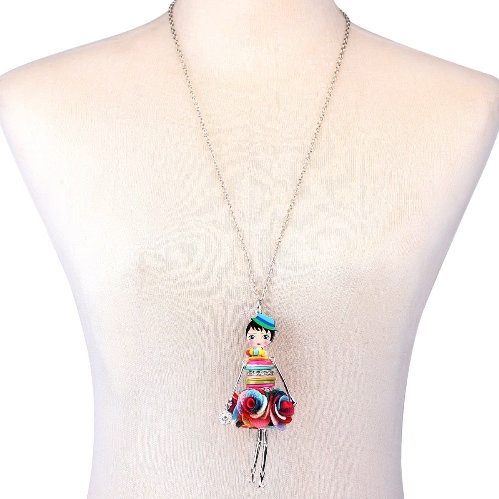 Colorful Crystal Handmade French Doll Necklace Charm Jewelry BOS0325 - Touchy Style