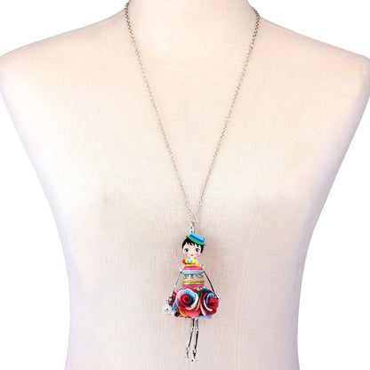 Colorful Crystal Handmade French Doll Necklace Charm Jewelry BOS0325 - Touchy Style