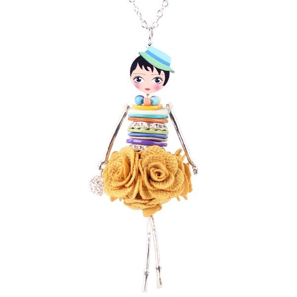 Colorful Crystal Handmade French Doll Necklace Charm Jewelry BOS0325 - Touchy Style