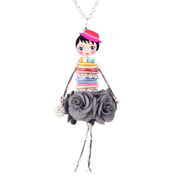 Colorful Crystal Handmade French Doll Necklace Charm Jewelry BOS0325 - Touchy Style