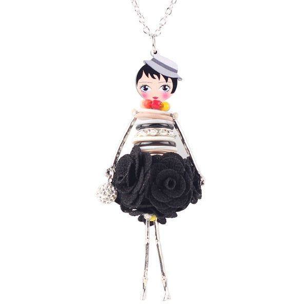 Colorful Crystal Handmade French Doll Necklace Charm Jewelry BOS0325 - Touchy Style