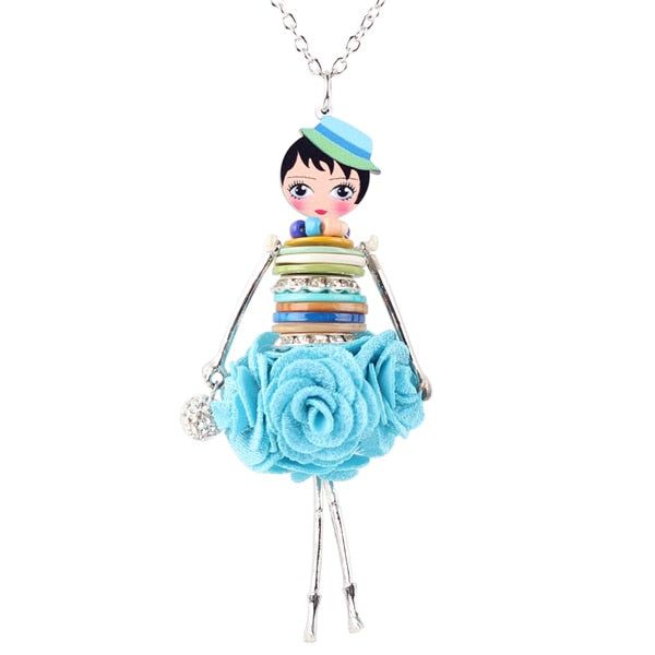 Colorful Crystal Handmade French Doll Necklace Charm Jewelry BOS0325 - Touchy Style