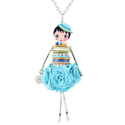 Colorful Crystal Handmade French Doll Necklace Charm Jewelry BOS0325 - Touchy Style