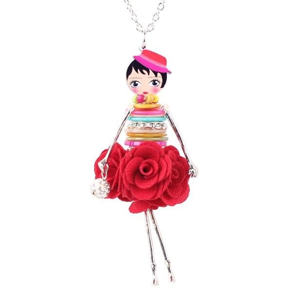 Colorful Crystal Handmade French Doll Necklace Charm Jewelry BOS0325 - Touchy Style