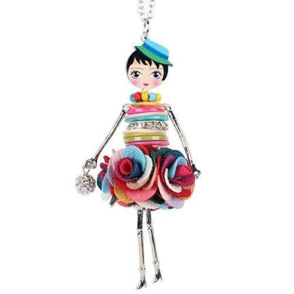 Colorful Crystal Handmade French Doll Necklace Charm Jewelry BOS0325 - Touchy Style