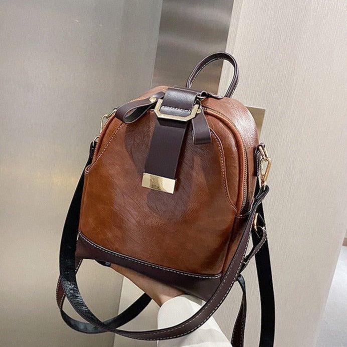 Contrast Fashion Wild Shoulder School Bag Leather Cool Backpack GCBI02 - Touchy Style