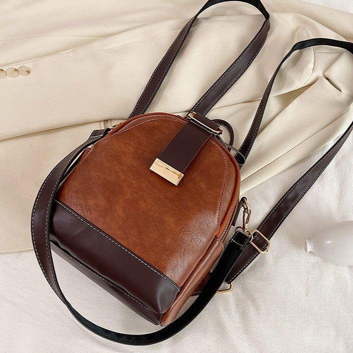 Contrast Fashion Wild Shoulder School Bag Leather Cool Backpack GCBI02 - Touchy Style