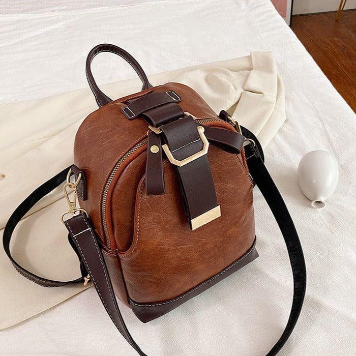 Contrast Fashion Wild Shoulder School Bag Leather Cool Backpack GCBI02 - Touchy Style