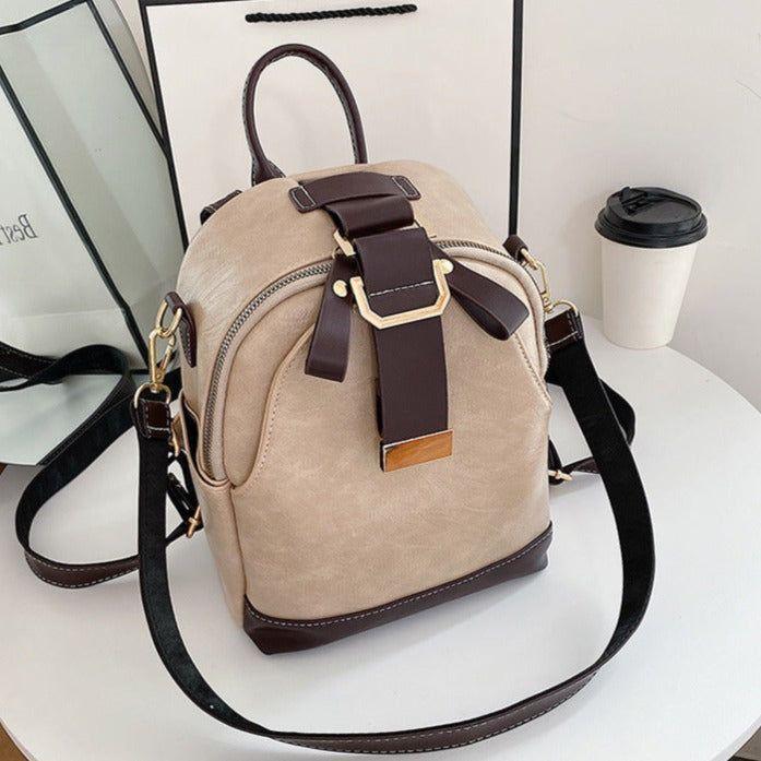 Contrast Fashion Wild Shoulder School Bag Leather Cool Backpack GCBI02 - Touchy Style