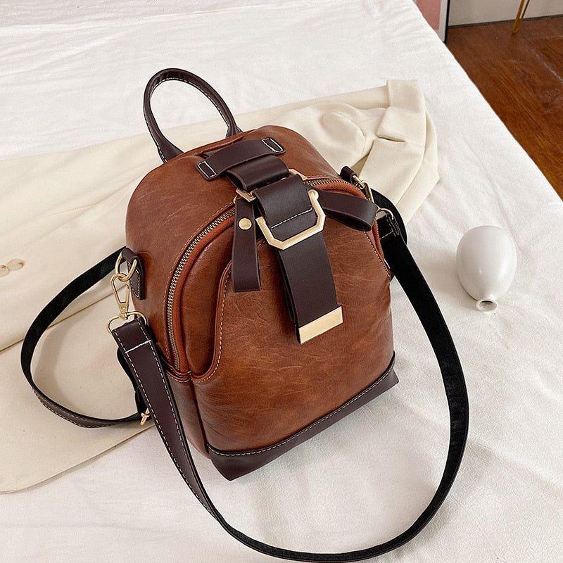 Contrast Fashion Wild Shoulder School Bag Leather Cool Backpack GCBI02 - Touchy Style