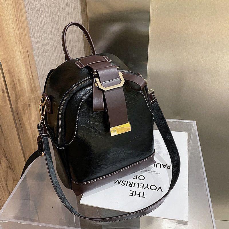 Contrast Fashion Wild Shoulder School Bag Leather Cool Backpack GCBI02 - Touchy Style