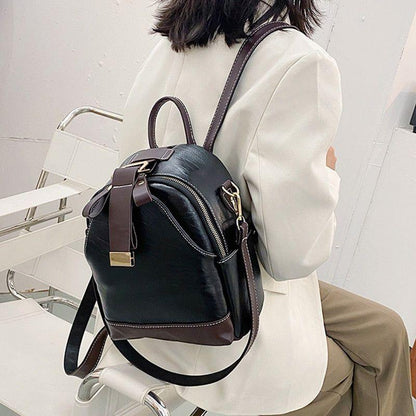 Contrast Fashion Wild Shoulder School Bag Leather Cool Backpack GCBI02 - Touchy Style