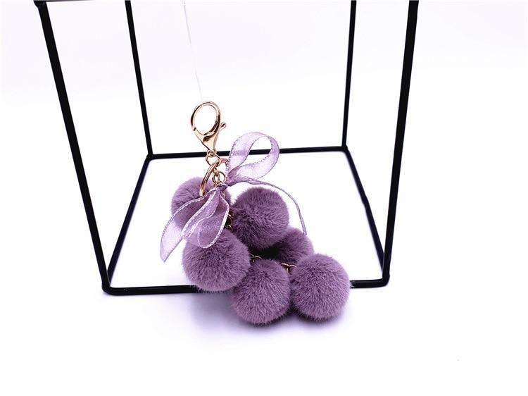 Creative grape fruit keychain cute bag plush pendant lace bow Fur Key chain car key chain 