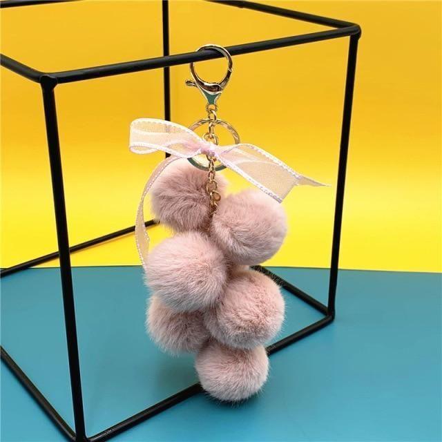 Creative grape fruit keychain cute bag plush pendant lace bow Fur Key chain car key chain 