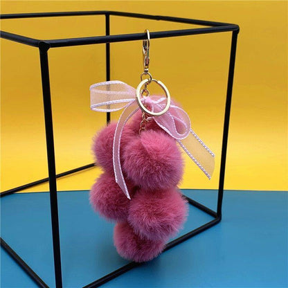 Creative grape fruit keychain cute bag plush pendant lace bow Fur Key chain car key chain 