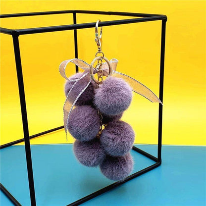 Creative grape fruit keychain cute bag plush pendant lace bow Fur Key chain car key chain 