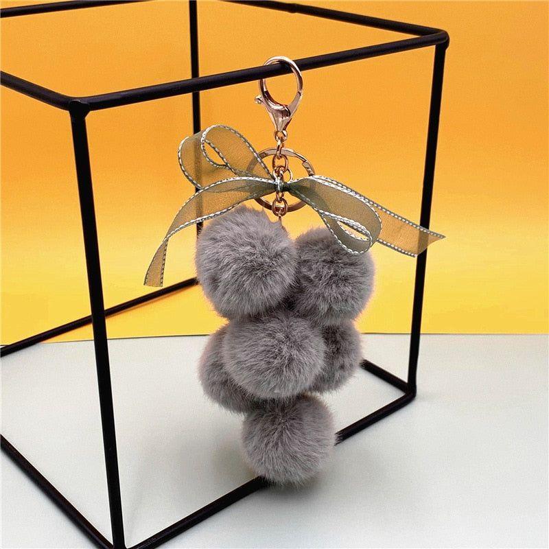 Creative grape fruit keychain cute bag plush pendant lace bow Fur Key chain car key chain 