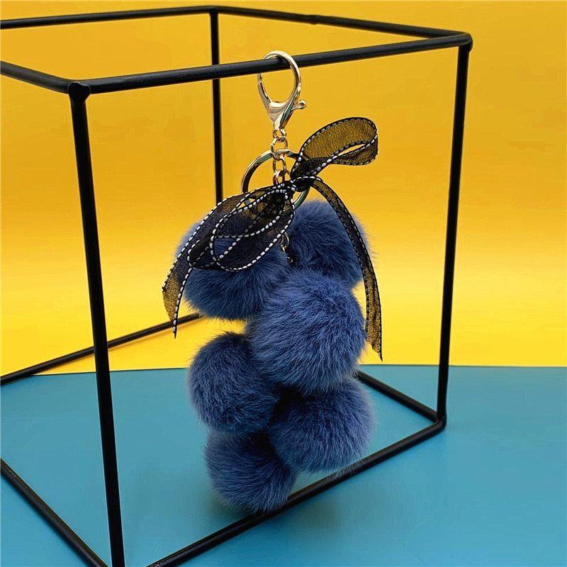 Creative grape fruit keychain cute bag plush pendant lace bow Fur Key chain car key chain 