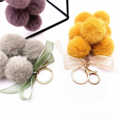 Creative grape fruit keychain cute bag plush pendant lace bow Fur Key chain car key chain 