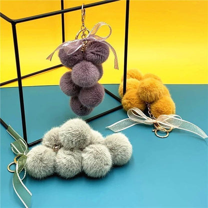 Creative grape fruit keychain cute bag plush pendant lace bow Fur Key chain car key chain 