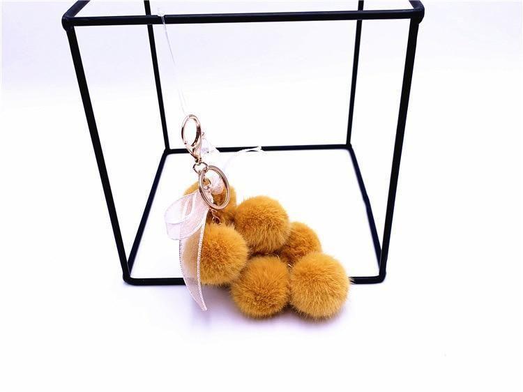 Creative grape fruit keychain cute bag plush pendant lace bow Fur Key chain car key chain 